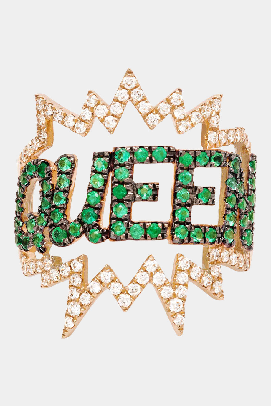Queen Pop Art Ring In Green Emeralds