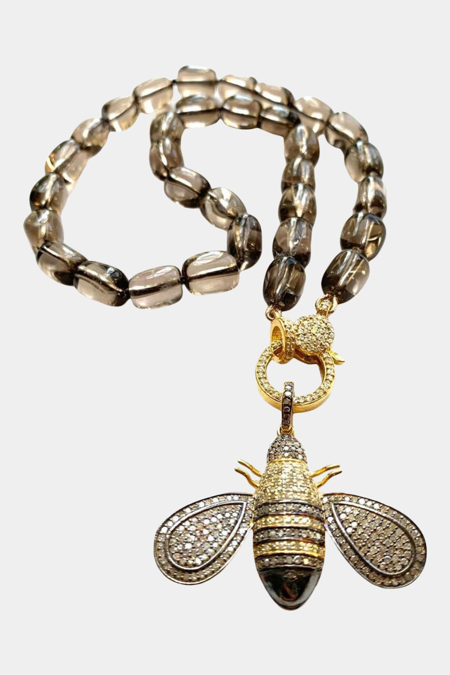 Brown Quartz Choker with Diamond Bee Pendant