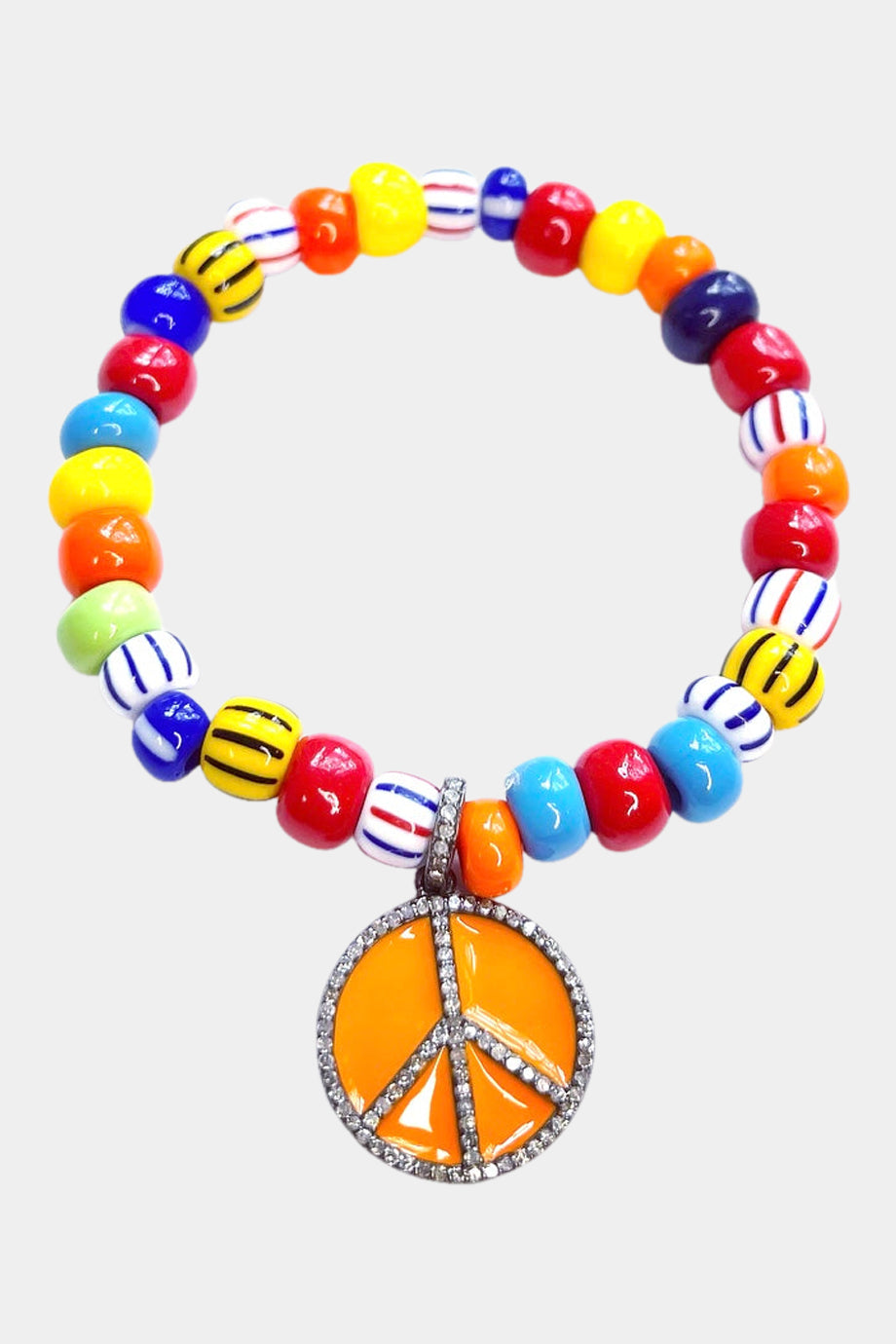 Colourful Bracelet with Orange Enamel Peace Charm