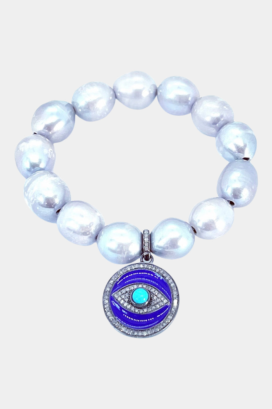 Fresh Water Pearl Bracelet Purple Enamel & Turquoise Evil Eye