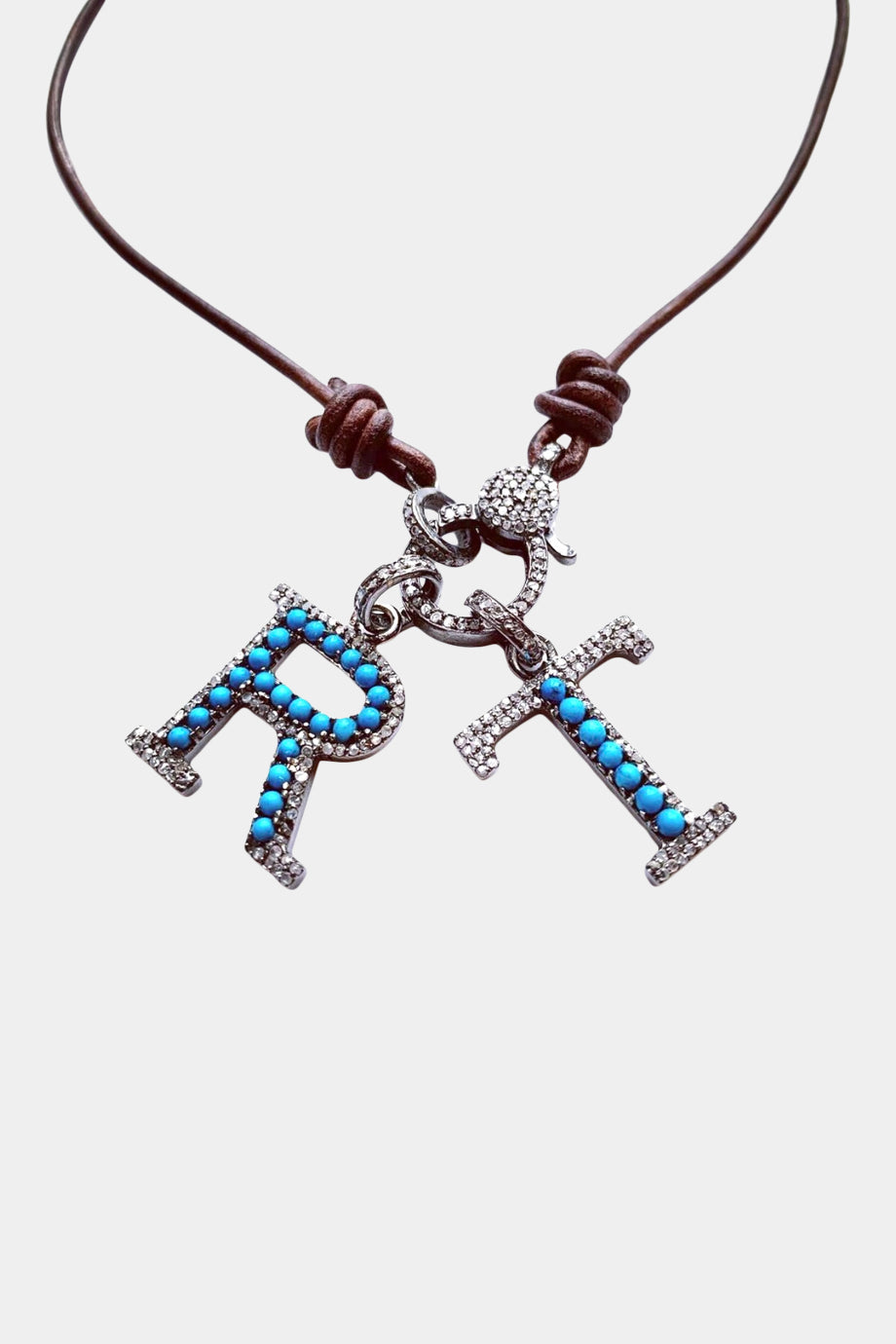 Leather Necklace with Turquoise Letters