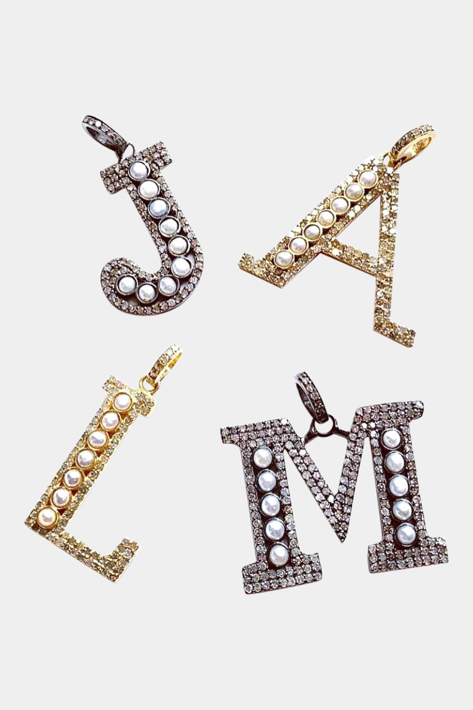 Pave Diamond Letters Pearls Pendant