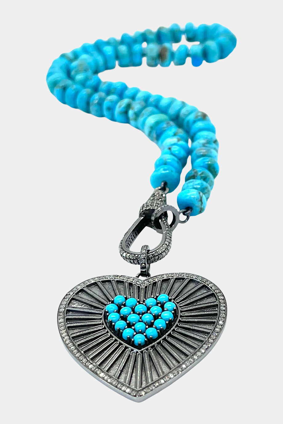 Turquoise Knotted Necklace with Heart Pendant