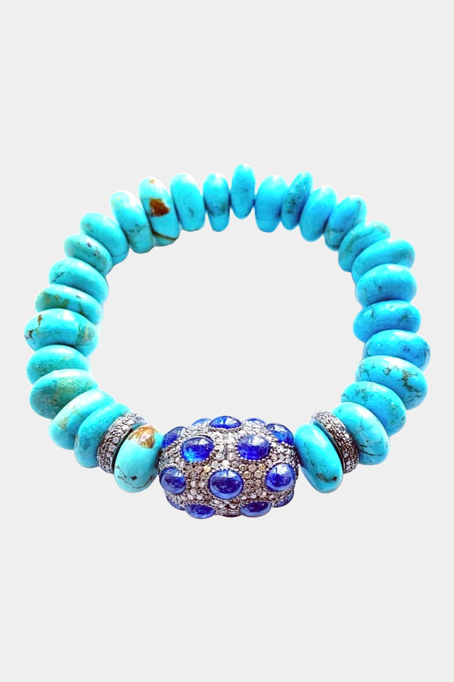 Turquoise Stretch Bracelet with a Diamond and Sapphire Charm