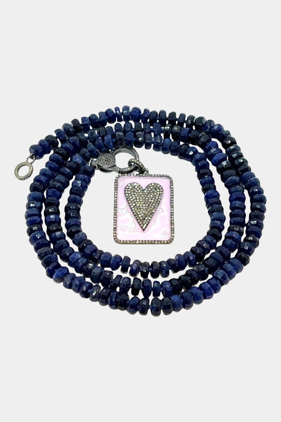 Sodalite Knotted Necklace with a Baby Pink Heart Pendant