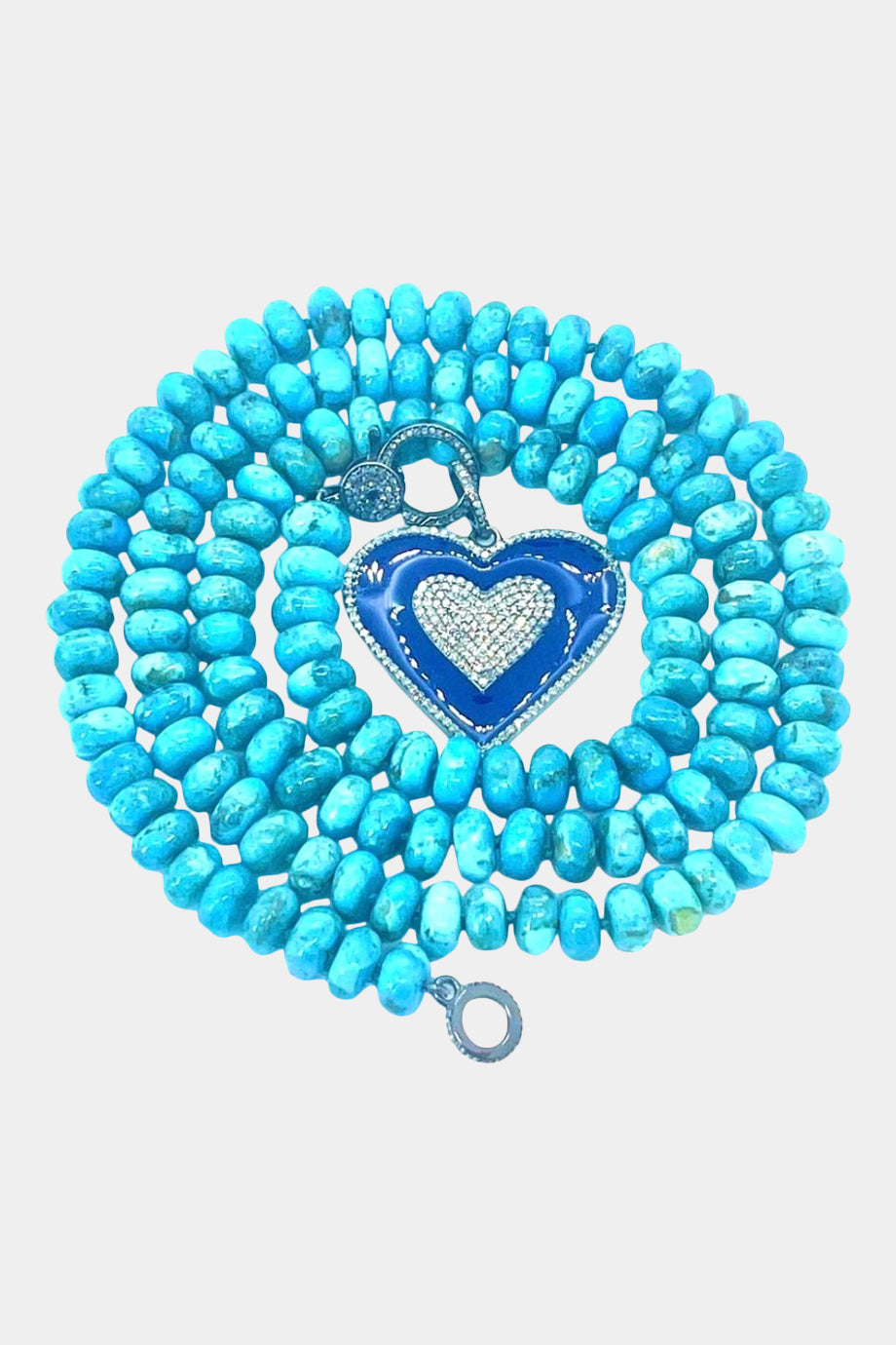 Turquoise Knotted Necklace with a Blue Enamel Heart Pendant