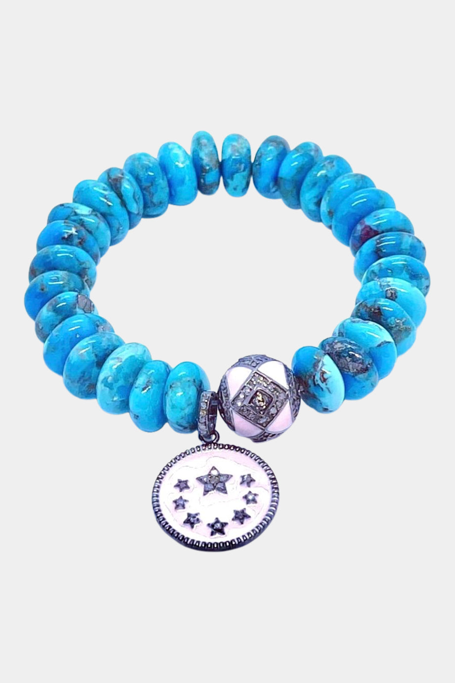 Turquoise Stretch Bracelet with Pink Enamel Star Pendant