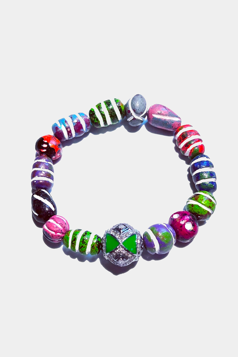 Multi Color Bracelet with Green Enamel Ball