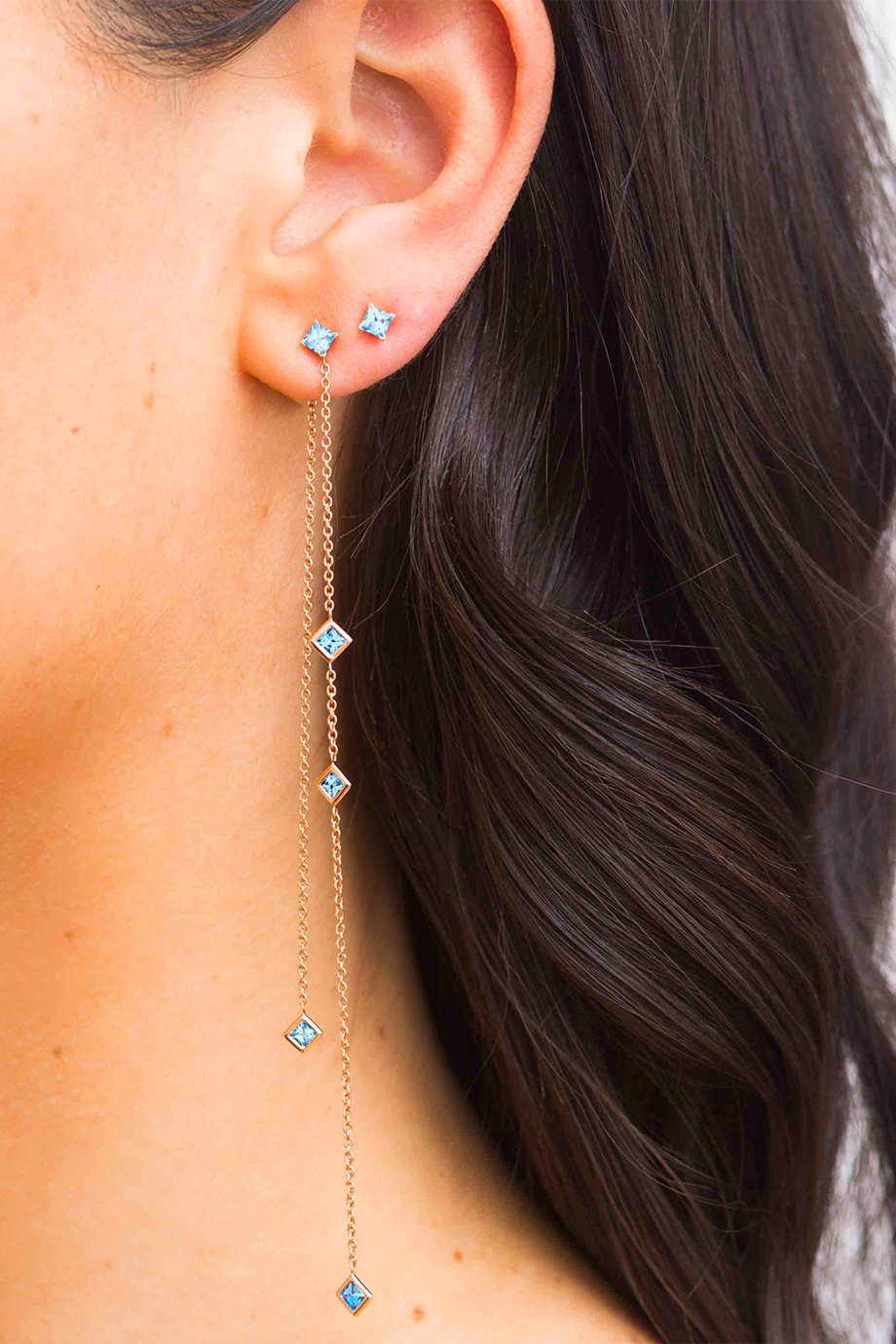 Blue Sapphire Asymmetric Earrings